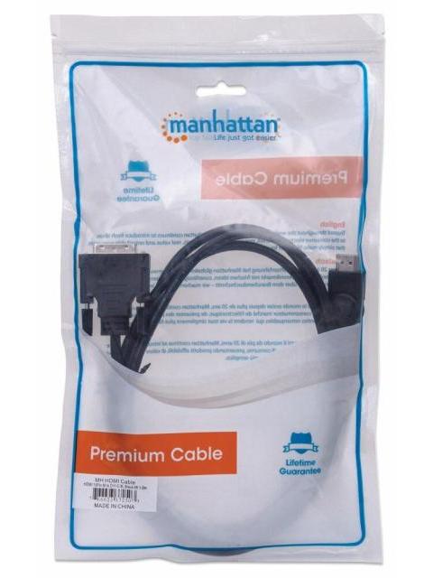 MANHATTAN CABLE HDMI MACHO - DVI-D 24+1 MACHO 1080P 60HZ 1.8 METROS NEGRO