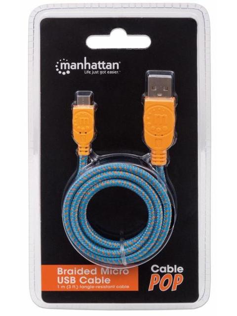 MANHATTAN CABLE USB 2.0 A MACHO - MICRO USB 2.0 B MACHO 1 METRO AZUL-NARANJA