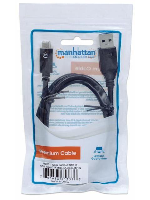 MANHATTAN CABLE USB 3.0 C MACHO - USB 3.0 A MACHO 1 METRO NEGRO