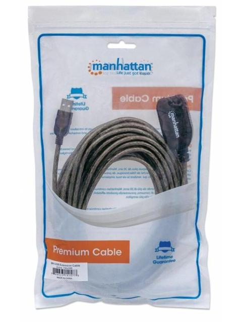 MANHATTAN CABLE USB A MACHO - USB A HEMBRA 10 METROS NEGRO