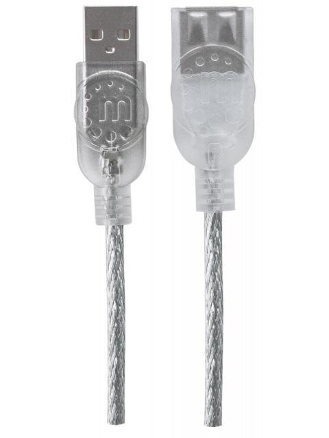 MANHATTAN CABLE USB A MACHO - USB A HEMBRA 1.8 METROS PLATA