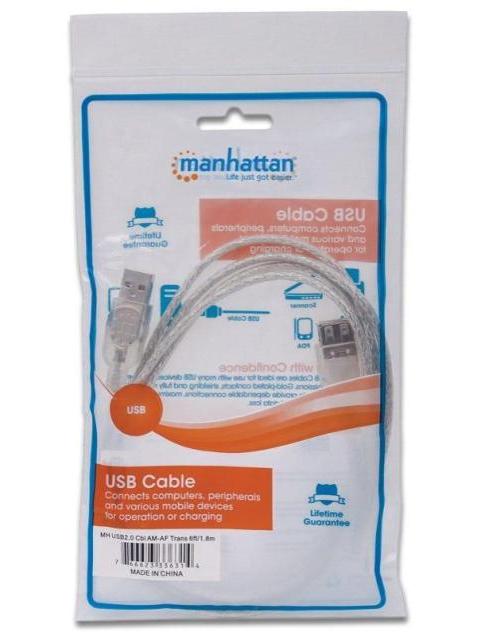 MANHATTAN CABLE USB A MACHO - USB A HEMBRA 1.8 METROS PLATA