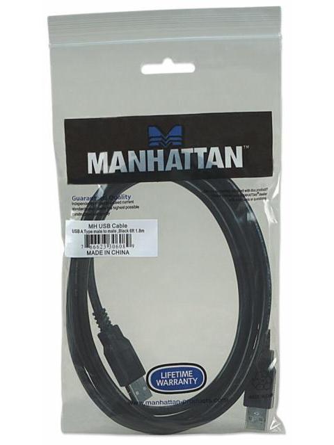 MANHATTAN CABLE USB A MACHO - USB A MACHO 1.8 METROS NEGRO