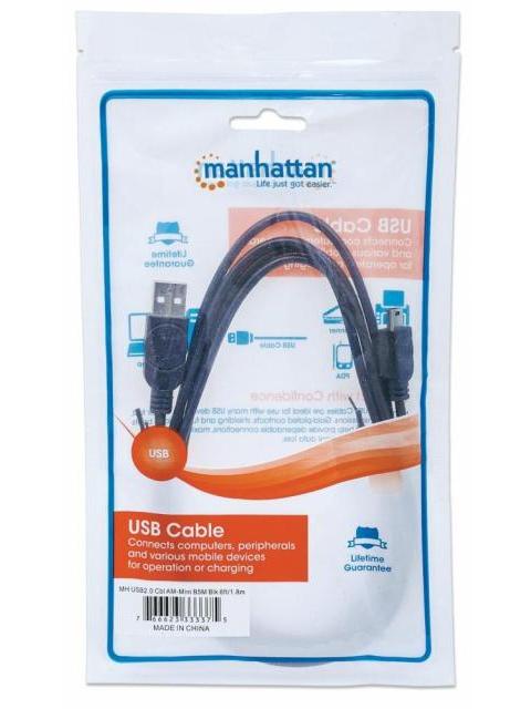 MANHATTAN CABLE USB A MACHO - USB MINI B MACHO 1.8 METROS NEGRO