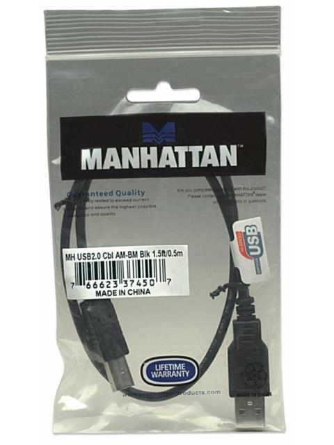 MANHATTAN CABLE USB A - USB B 50CM NEGRO