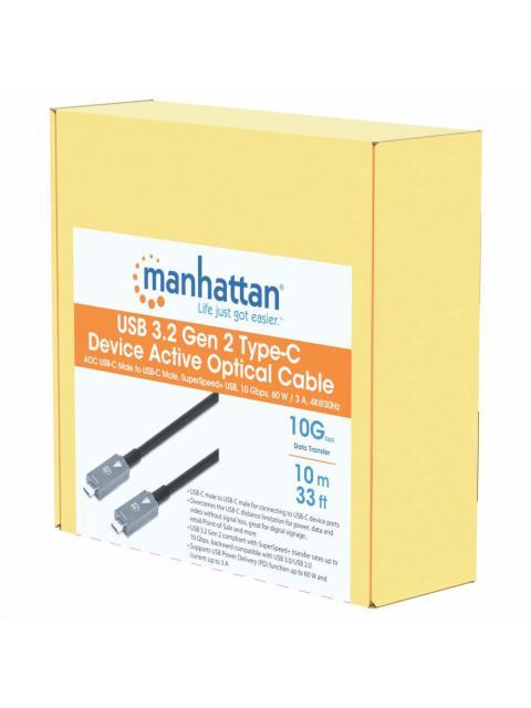 MANHATTAN CABLE USB C MACHO - USB C MACHO 10 METROS GRIS-NEGRO
