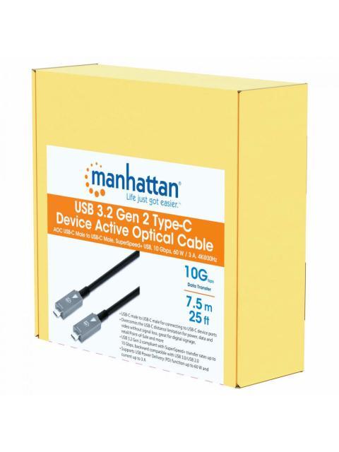 MANHATTAN CABLE USB C MACHO - USB C MACHO 7.5 METROS GRIS-NEGRO
