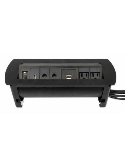 MANHATTAN CAJA PARA MESA 164856 2 PUERTOS + 2X USB NEGRO