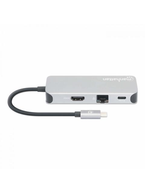 MANHATTAN DOCKING STATION 130615 USB C 3X USB 1X USB C 1X HDMI 1X RJ-45 1X SD 1X MICRO SD GRIS