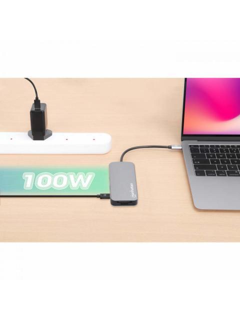 MANHATTAN DOCKING STATION 130615 USB C 3X USB 1X USB C 1X HDMI 1X RJ-45 1X SD 1X MICRO SD GRIS