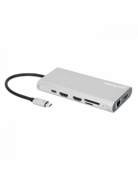 MANHATTAN DOCKING STATION 130660 USB C 4X USB 2X USB C 3X HDMI 1X RJ-45 1X SD 1X MICRO SD GRIS