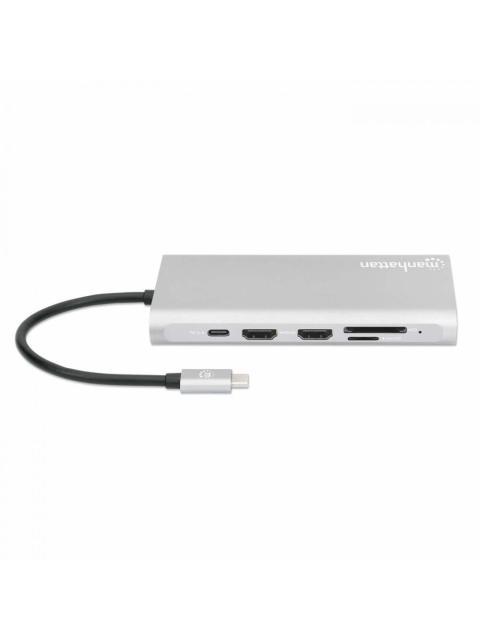 MANHATTAN DOCKING STATION 130660 USB C 4X USB 2X USB C 3X HDMI 1X RJ-45 1X SD 1X MICRO SD GRIS