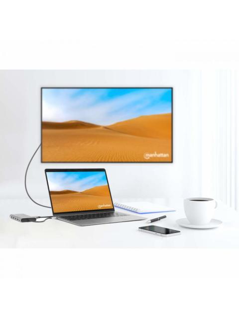 MANHATTAN DOCKING STATION 130660 USB C 4X USB 2X USB C 3X HDMI 1X RJ-45 1X SD 1X MICRO SD GRIS