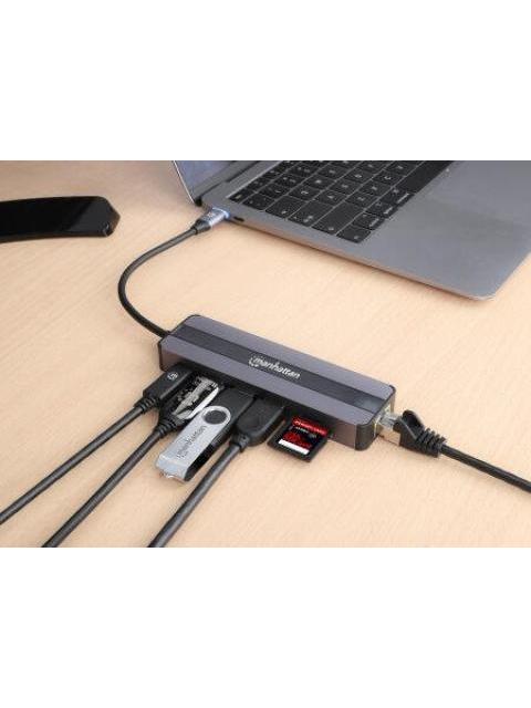 MANHATTAN DOCKING STATION 153928 USB C 2X USB 3.2 1X USB C 1X HDMI SD-MICROSD PLATA