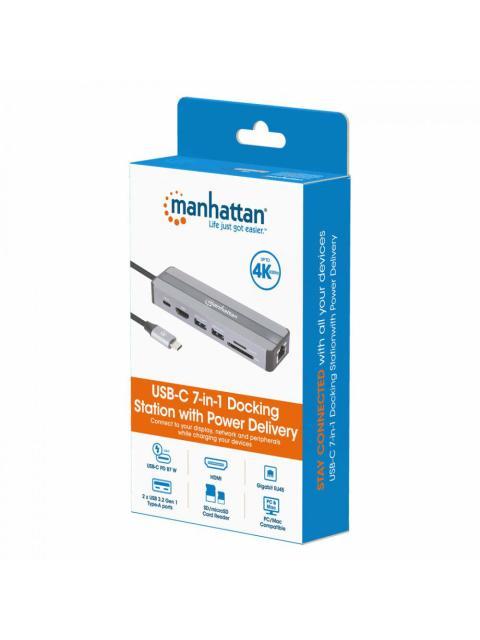MANHATTAN DOCKING STATION 153928 USB C 2X USB 3.2 1X USB C 1X HDMI SD-MICROSD PLATA