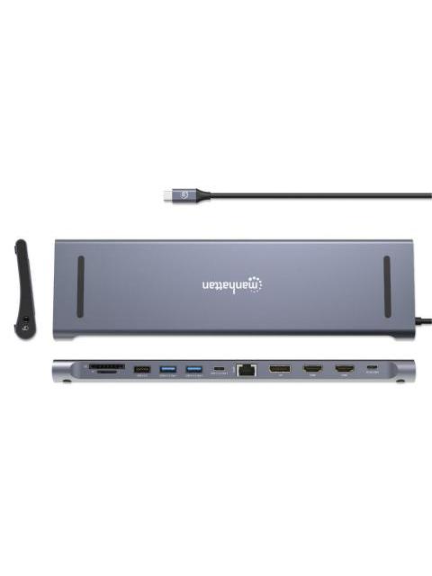 MANHATTAN DOCKING STATION 190305 2X USB 3.2 1X USB 2.0 1X USB-C 2X HDMI 1X DISPLAYPORT 1X USB-C PD 1X MICROSD 1X SD 1X RJ-45 1X 3.5MM PLATA