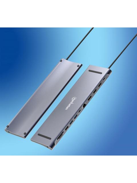 MANHATTAN DOCKING STATION 190305 2X USB 3.2 1X USB 2.0 1X USB-C 2X HDMI 1X DISPLAYPORT 1X USB-C PD 1X MICROSD 1X SD 1X RJ-45 1X 3.5MM PLATA