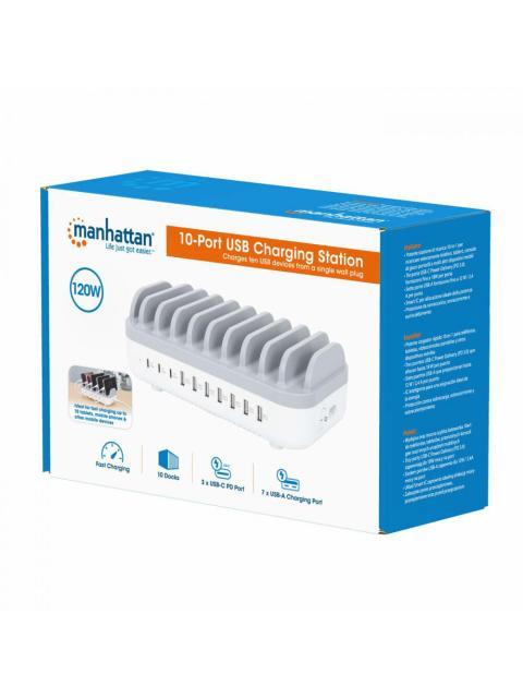 MANHATTAN ESTACION DE CARGA 180856 7X USB A 3X USB C BLANCO-GRIS