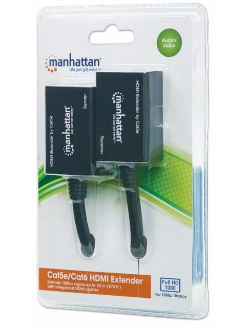 MANHATTAN EXTENSOR HDMI POR CAT5E-CAT6 DISTANCIA MAXIMA 30 METROS CABLES HDMI INTEGRADOS