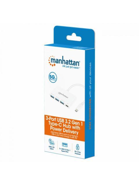 MANHATTAN HUB USB A 3.2 DE 3 PUERTOS + 1 USB C 5000 MBIT-S BLANCO
