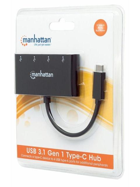 MANHATTAN HUB USB C 3.0 MACHO - 4X USB A 3.0 HEMBRA 5000 MBIT-S NEGRO