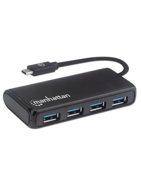 MANHATTAN HUB USB-C 3.2 MACHO - 4X USB 3.2 HEMBRA 5000 MBIT-S NEGRO