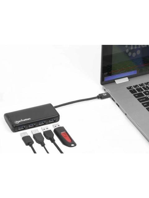 MANHATTAN HUB USB-C 3.2 MACHO - 4X USB 3.2 HEMBRA 5000 MBIT-S NEGRO