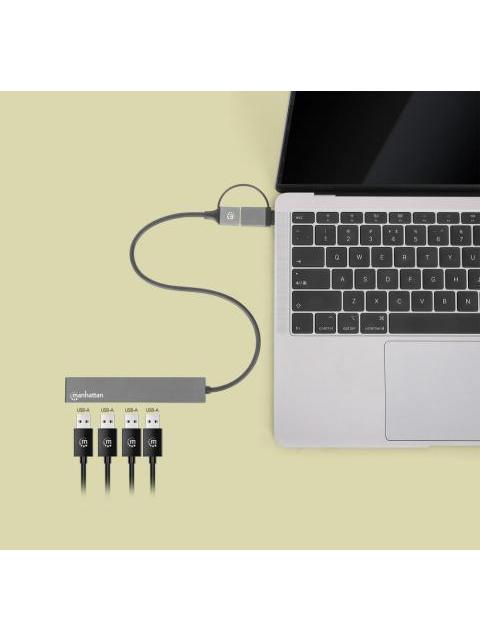 MANHATTAN HUB USB C-A - 4X USB A 3.2 GRIS