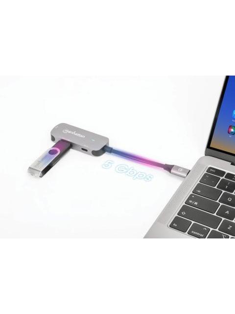 MANHATTAN HUB USB-C MACHO 1X HDMI 1X USB-A 3.2 1X USB-C PD 5 GBIT-S GRIS