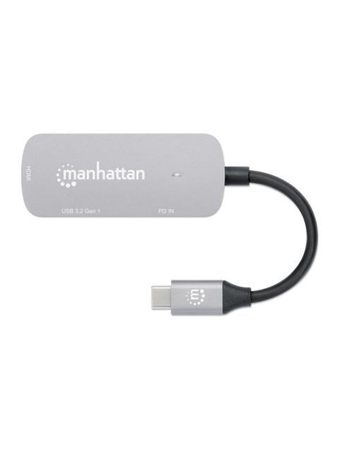 MANHATTAN HUB USB-C MACHO 1X HDMI 1X USB-A 3.2 1X USB-C PD 5 GBIT-S GRIS