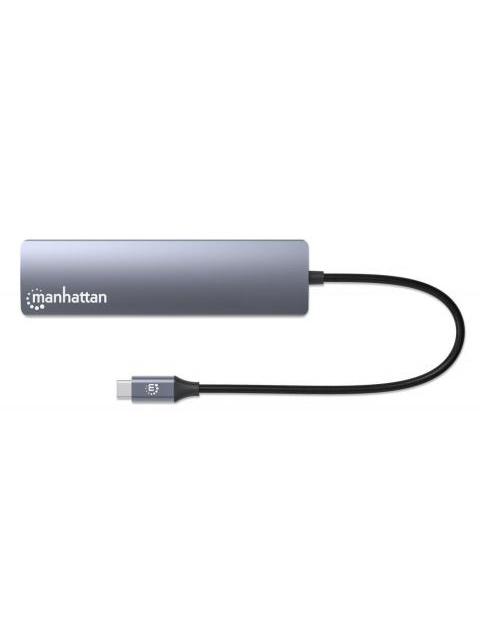 MANHATTAN HUB USB-C MACHO - 2X USB-A 1X USB-C 1X HDMI 1X RJ-45 1X SD 1X MICRO SD GRIS