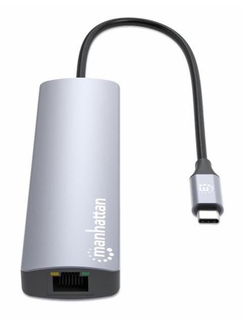 MANHATTAN HUB USB-C MACHO - 2X USB-A 1X USB-C 1X HDMI 1X RJ-45 1X SD 1X MICRO SD GRIS