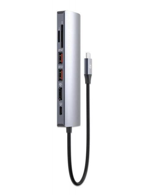 MANHATTAN HUB USB-C MACHO - 2X USB-A 1X USB-C 1X HDMI 1X RJ-45 1X SD 1X MICRO SD GRIS