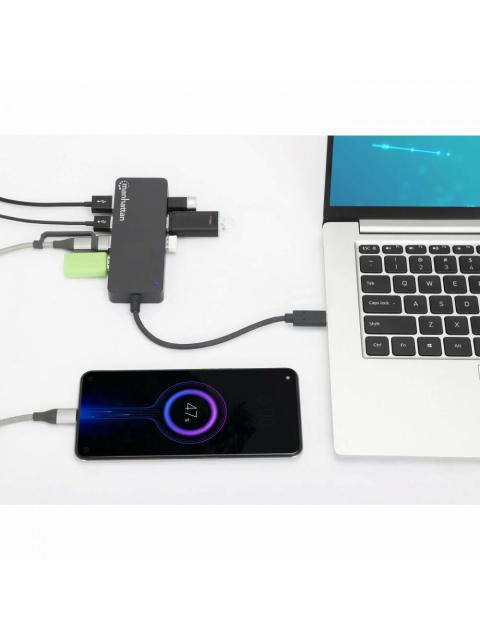 MANHATTAN HUB USB-C MACHO 7X USB-A 3.2 1X USB MICRO-B 5 GBIT-S NEGRO