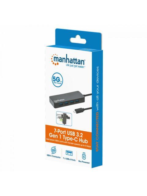 MANHATTAN HUB USB-C MACHO 7X USB-A 3.2 1X USB MICRO-B 5 GBIT-S NEGRO
