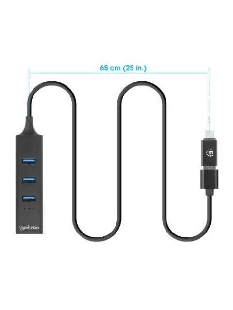 MANHATTAN HUB USB MACHO - 3 PUERTOS USB HEMBRA1X RJ-45 5000MBIT-S NEGRO