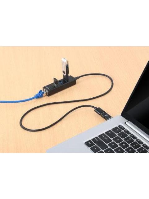 MANHATTAN HUB USB MACHO - 3 PUERTOS USB HEMBRA1X RJ-45 5000MBIT-S NEGRO