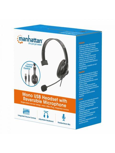 MANHATTAN MONOAURAL CON MICROFONO 180849 ALAMBRICO USB-A NEGRO