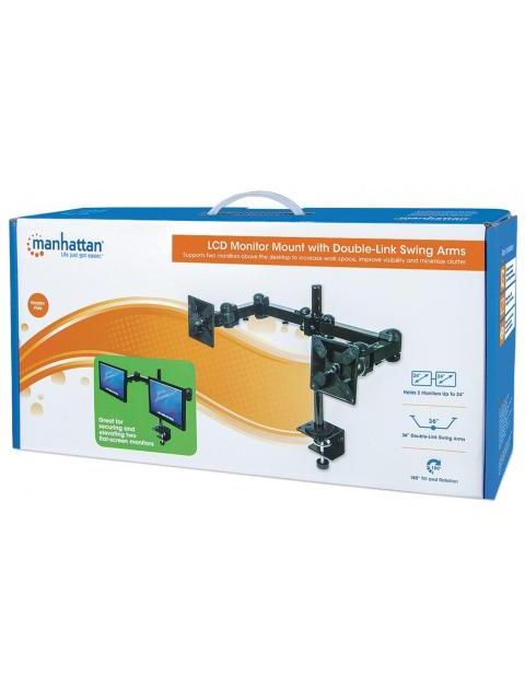 MANHATTAN SOPORTE CON BRAZOS DE DOBLE MOVIMIENTO PARA 2 MONITORES HASTA 24 MAX. 12KGS NEGRO