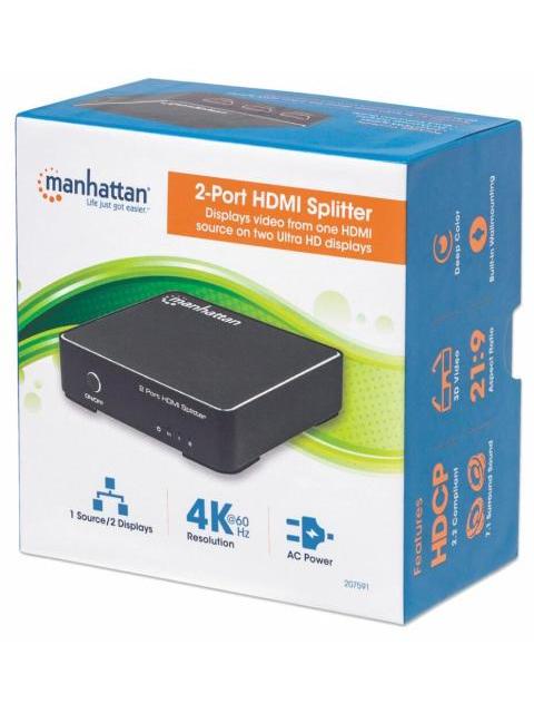MANHATTAN VIDEO SPLITTER HDMI 2 PUERTOS NEGRO