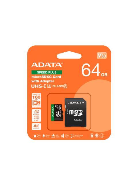 MEMORIA FLASH ADATA SPEED PLUS 64GB MICROSDXC UHS-I CLASE 10 CON ADAPTADOR