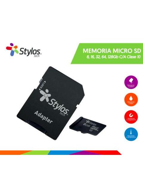 MEMORIA FLASH STYLOS 8GB MICROSD CLASE 4 CON ADAPTADOR