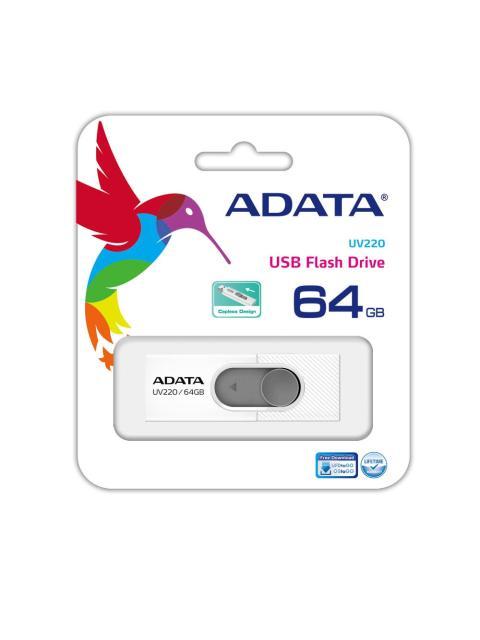 MEMORIA USB 2.0 DE 64GB UV220 DISENO DESLIZANTE SIN TAPA. COLOR BLANCO-GRIS. AUV22064GRWHGY