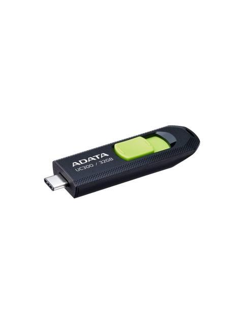 MEMORIA USB 3.2 GEN 1 TIPO C 32GB UC300 CONECTOR DESLIZABLE SIN TAPA. PLASTICO COLOR NEGROVERDE ACHOUC30032GRBK-GN