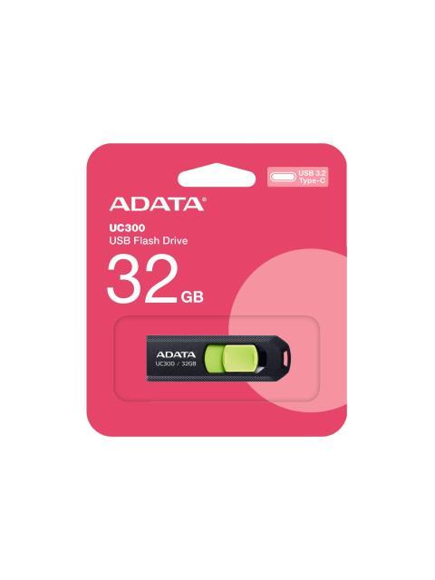 MEMORIA USB 3.2 GEN 1 TIPO C 32GB UC300 CONECTOR DESLIZABLE SIN TAPA. PLASTICO COLOR NEGROVERDE ACHOUC30032GRBK-GN