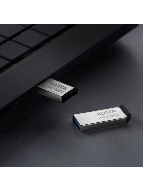 MEMORIA USB DE 256GB UR350 3.2 GEN 1 (RETROCOMPATIBLE 3.0 Y 2.0) DISENO ELEGANTE SIN TAPA. COLOR METALICO NEGRO. UR350256GRSR-BK
