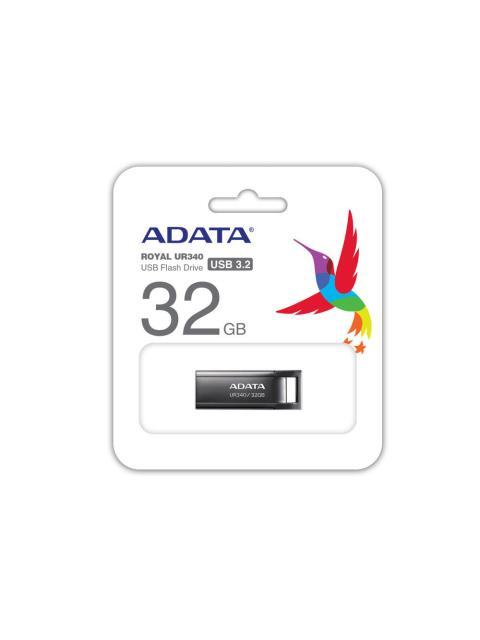 MEMORIA USB DE 32GB UR340 3.2 GEN 1 (RETROCOMPATIBLE 3.0 Y 2.0) DISENO ELEGANTE SIN TAPA. COLOR METALICO NEGRO. AROYUR34032GBK