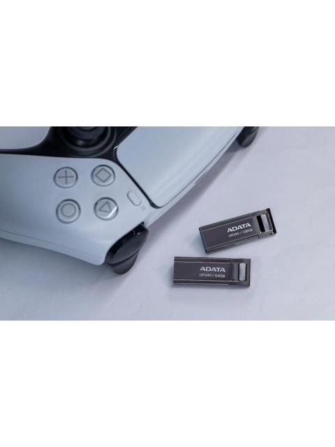 MEMORIA USB DE 64GB UR340 3.2 GEN 1 (RETROCOMPATIBLE 3.0 Y 2.0) DISENO ELEGANTE SIN TAPA. COLOR METALICO NEGRO. AROYUR34064GBK