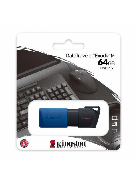 MEMORIA USB KINGSTON DATATRAVELER EXODIA M 64GB USB A NEGRO-AZUL