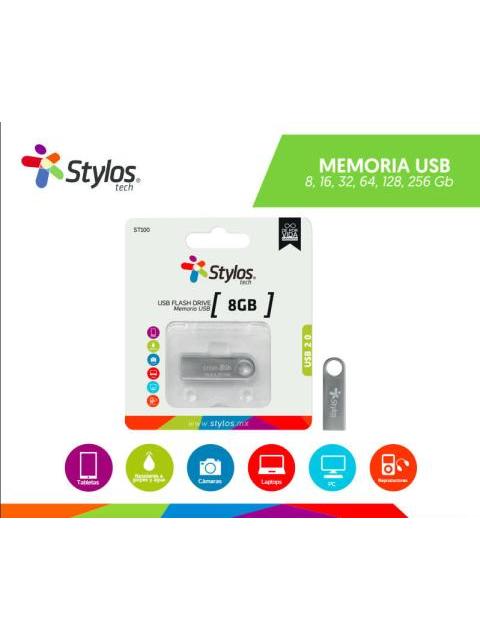 MEMORIA USB STYLOS 8GB USB A LECTURA 80MB-S PLATA